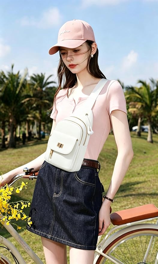 Sling Bag Small Compact Crossbody Bags for Women Anti-Theft Multiple Pockets Waterproof Fanny Pack for Travel Hiking Daily Beige