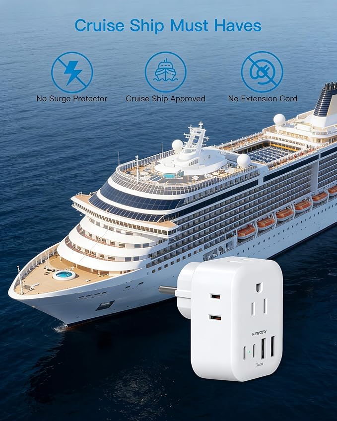 Type E F Plug Adapter 2 Pack, HANYCONY Germany France Spain South Korea Power Adapter Travel Power Adapter with 4 Outlets 4 USB Ports(2 USB C) for US to Europe EU Spain Iceland Greece German