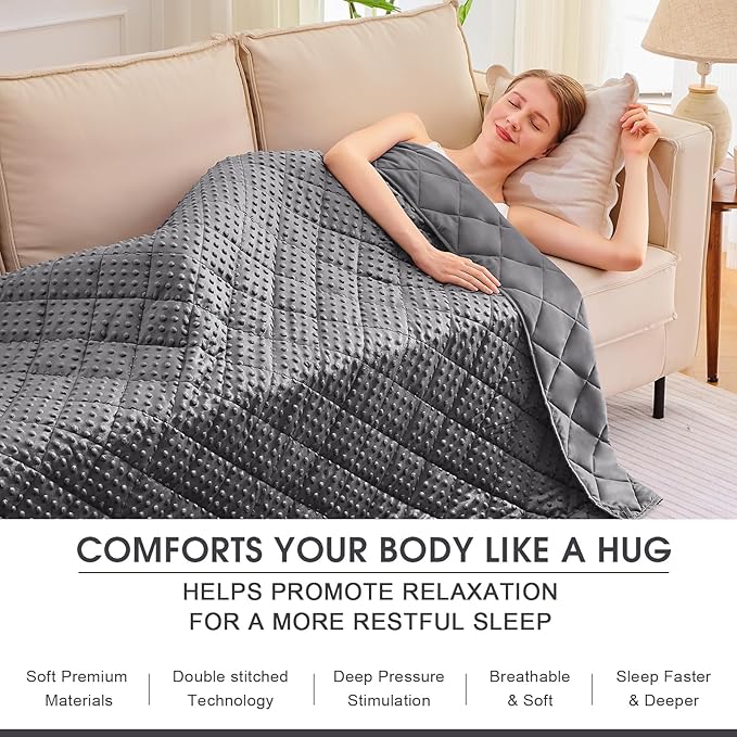 Grey Weighted Blanket for Adults 20lbs, 48"x72", Twin Full Size Cooling Minky Heavy Throw Blanket for 180-220lbs, Soft Winter Thick Big Blankets Weighted Comforter Gifts for Sleeping