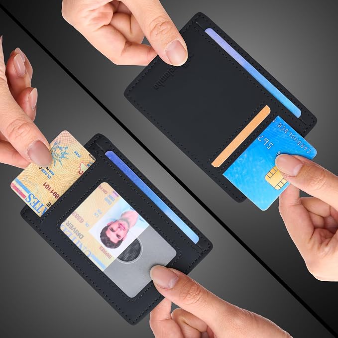 Travelambo Slim Wallet Front Pocket Minimalist Leather RFID Blocking Medium Size(Edge-Finished Black)