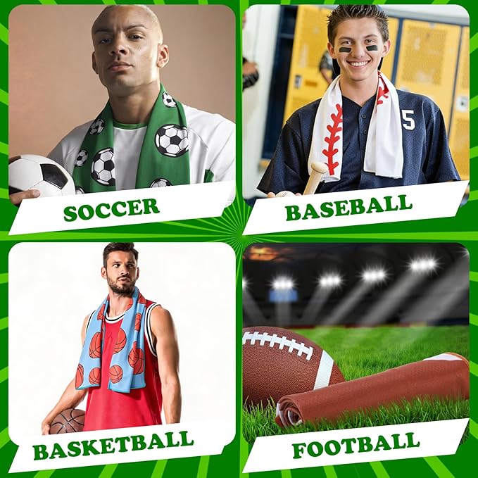 Tudomro 16 Pcs Sports Cooling Towels Football Baseball Soccer Basketball Breathable Chilly Cooling Towel for Neck and Face 30" x 9"Microfiber Sport Rag for Players Team Gift Sport Party Favors