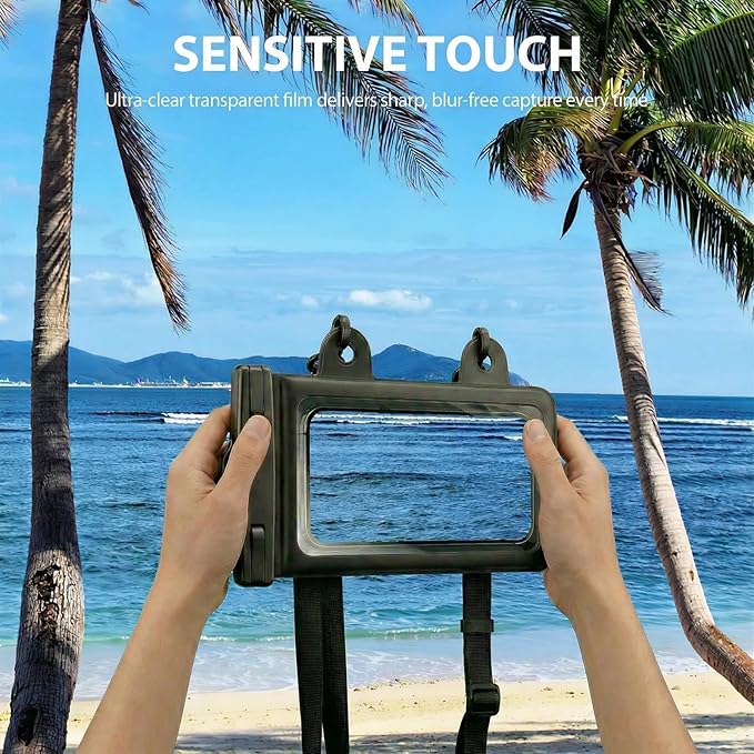 Waterproof Phone Pouch, Large Waterproof Phone Case for iPhone 17 16 15 Pro Max, IPX8 Lightweight Cellphone Dry Bag, Beach Cruise Ship Essentials,1 Pack-Black-Dual-Hook-8.3″