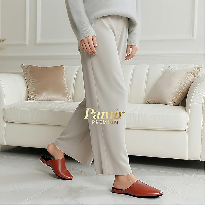 PAMIR Women's Hand-Turned Scuffs, Genuine Leather Indoor House Slippers with Memory Foam