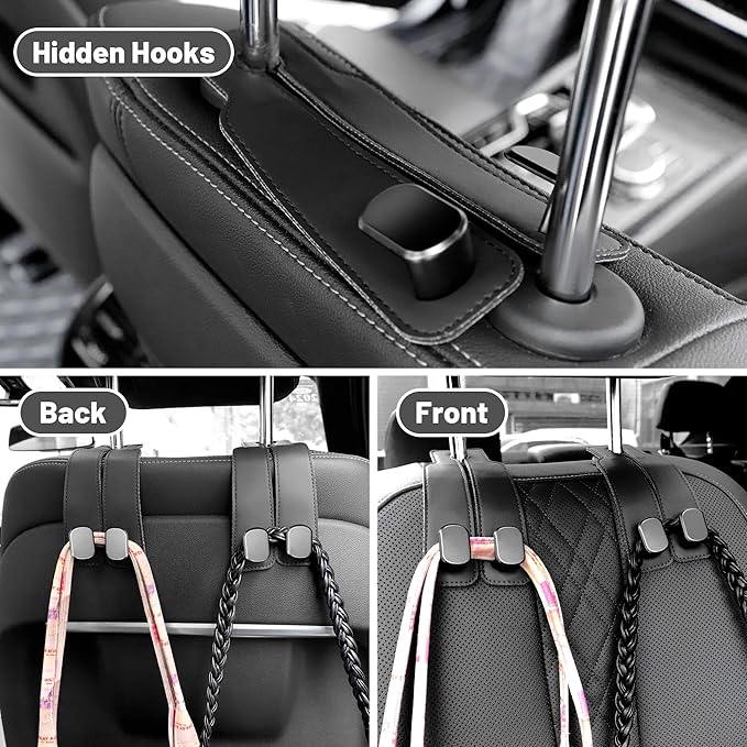 Amelity Car Seat Headrest Hooks for Bags Purses Groceries, 2 Pack Black