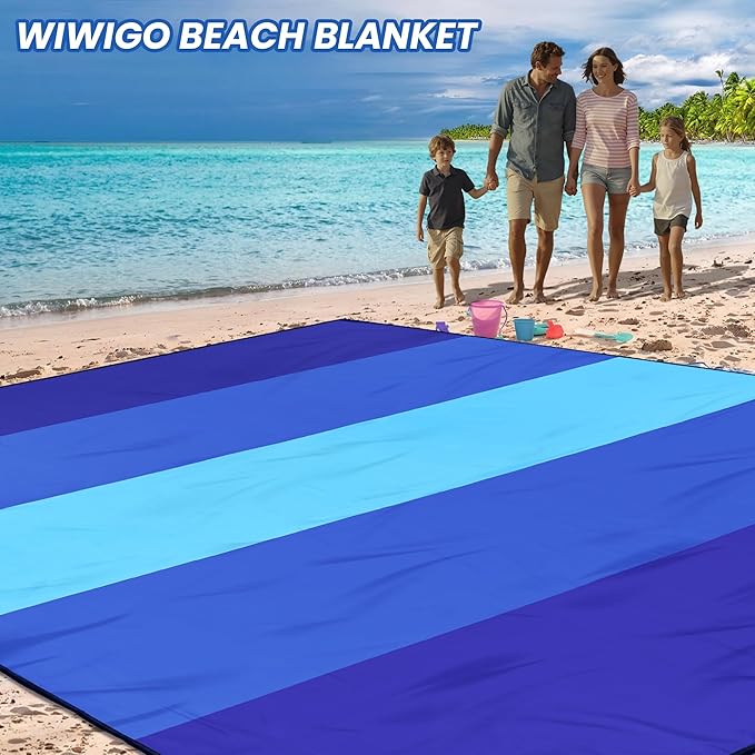 WIWIGO Beach Blanket Waterproof Sandproof Beach Mat 79" X 83"/10'x9'for 2-8 Adults Quick Drying Outdoor Picnic Mat Beach Accessories for Travel, Camping, Hiking