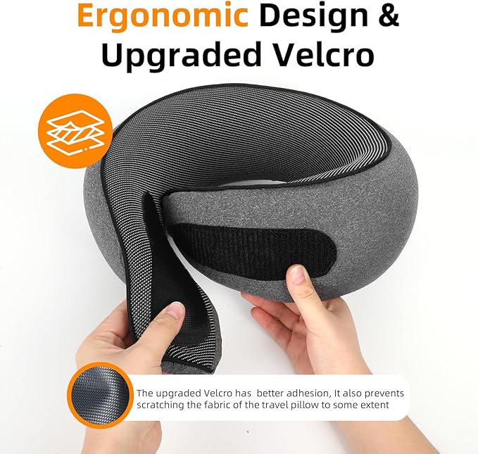Travel Neck Pillows for Airplanes, Premium 100% Memory Foam Neck Pillow with Alternative Skin-Friendly Silk Cover - Upgrade Liner Enables Easy Pillowcase Cleaning, Travel Pillow Fits Plane, Car, Train