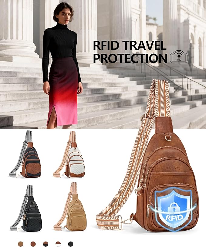 Anti Theft Crossbody Bags for Women, RFID Vegan Leather Sling Purse for Travel, Chest Bag, Cross Body Purses & Fanny Packs(Brown)