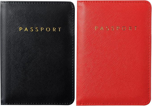 2 Pcs Passport Cover Holder for Travel Waterproof Leather Passport Wallet Case Book Travel Cruise Essentials for Women Men | 2 Pieces