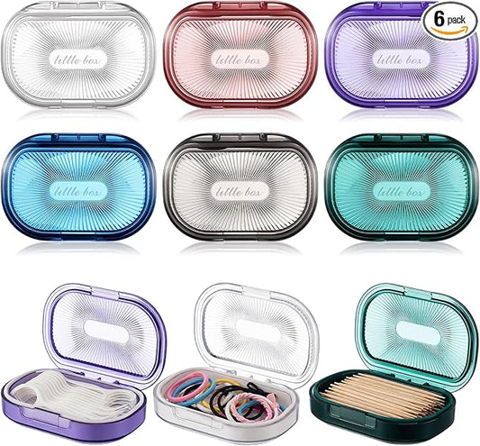 Kigley 6 Pcs Hair Tie Container Small Portable Travel Cotton Swab Holder Dispenser with Lid Plastic Box Storage Containers for Small Items, 3.94 x 2.76 Inch (6 Colors)