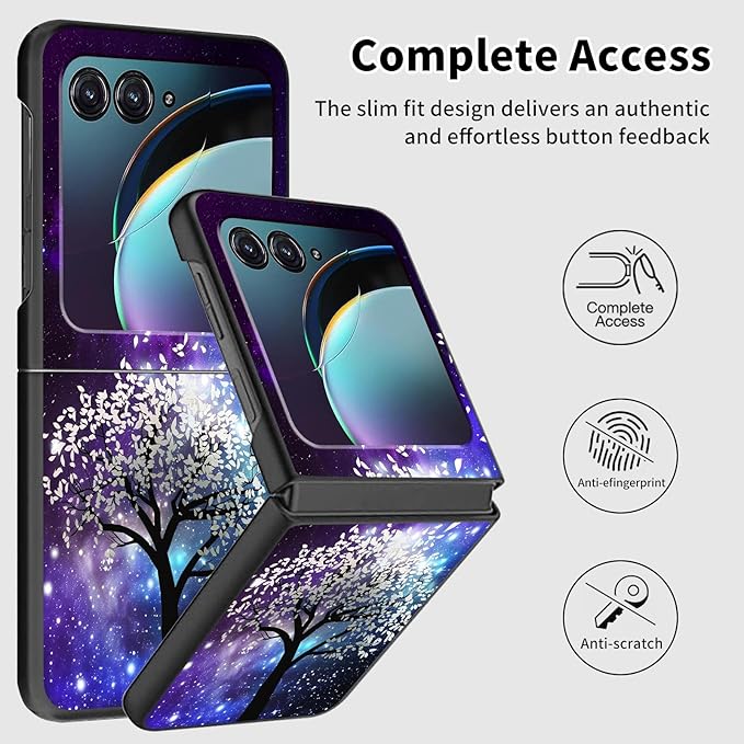 for Motorola Razr 2025 Case,for Moto Razr 60 Phone Case Cute Slim Hard PC Ultra-Thin Anti-Scratches Shockproof Protective Phone Cover,Glitter Purple Tree