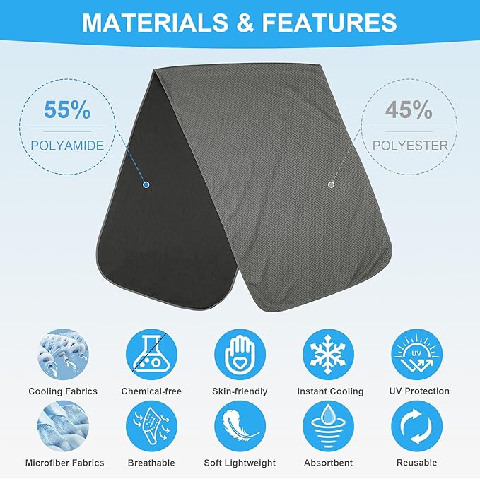 6 Pack Cooling Towels (40"x12") for Neck and Face, Cooling Neck Wraps, Cool Towel for Hot Weather, Ice Towel, Soft Breathable Chilly Towel for Workout, Camping, Yoga, Running