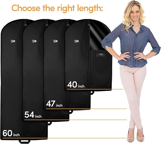 Luxury Storage Garment Bag for Men Suit, Long Women Dress, Tuxedo, Uniform | 47 Inch + 5 Inch Side Gusset | Hanging, Breathable, Foldable Clothes Cover and Protector