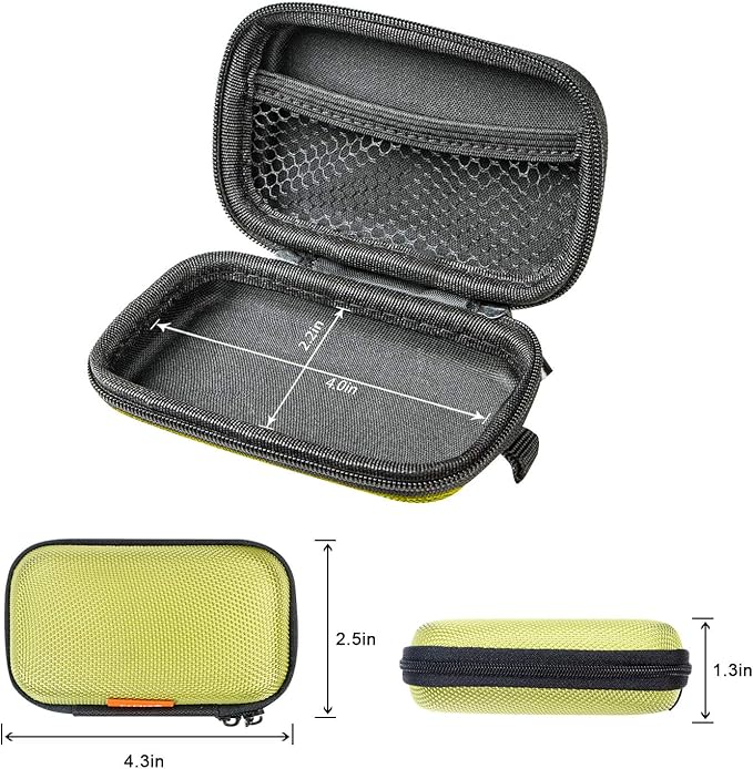 Rectangle Shaped Portable Protection Hard EVA Case, Mesh Inner Pocket, Zipper Enclosure, Lightweight Small Universal Carrying Bag Wired/Bluetooth Headset Charger Change Purse (Green)