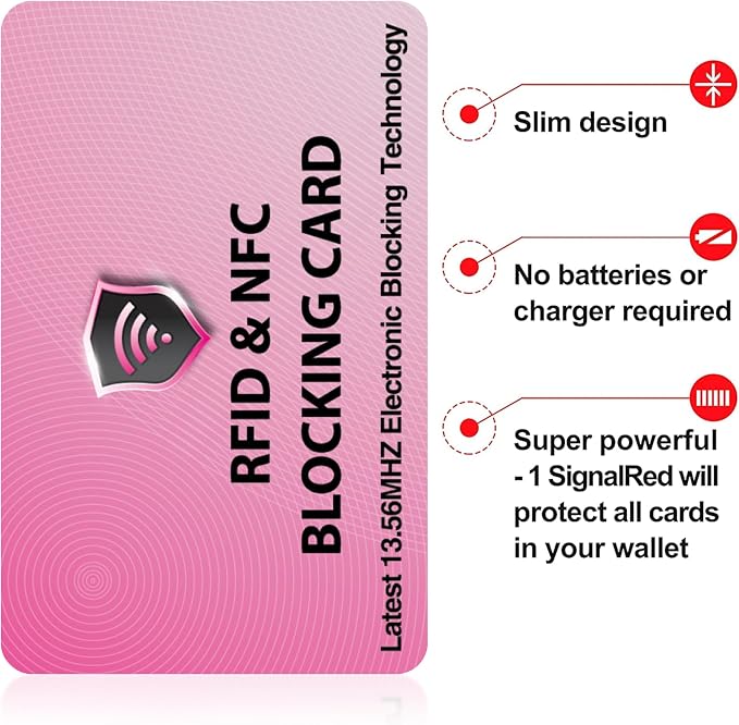 SaiTech IT 5 Pack RFID Blocking Cards Protect Your Entire Wallet, Purse, and Cards from NFC Contactless Theft Wallet for Men & Women - Pink