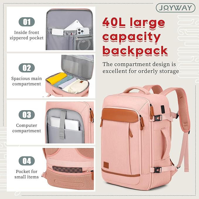 Joyway Expandable Carry on Luggage Sets Airline Approved, Lightweight Hard Shell 20 Inch Carry-on Suitcase with Spinner Wheels (Carry on luggage，Pink)