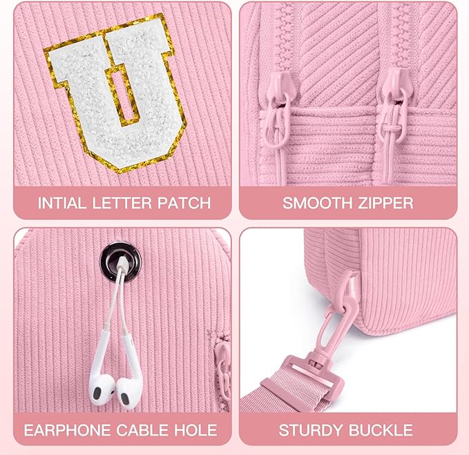 Viverte Small Corduroy Sling Bag Initial Crossbody Bag Fanny Pack for Girls Personalized Birthday Gifts for Teen Girls Gifts