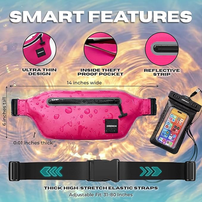 Drench Waterproof Fanny Pack & Floating Phone Pouch | IPX8 Submersible Waist Pack Dry Bag for Beach, Pool, Cruise Travel, Girls Trips, Snorkeling, Kayaking & Water Sports | Pink