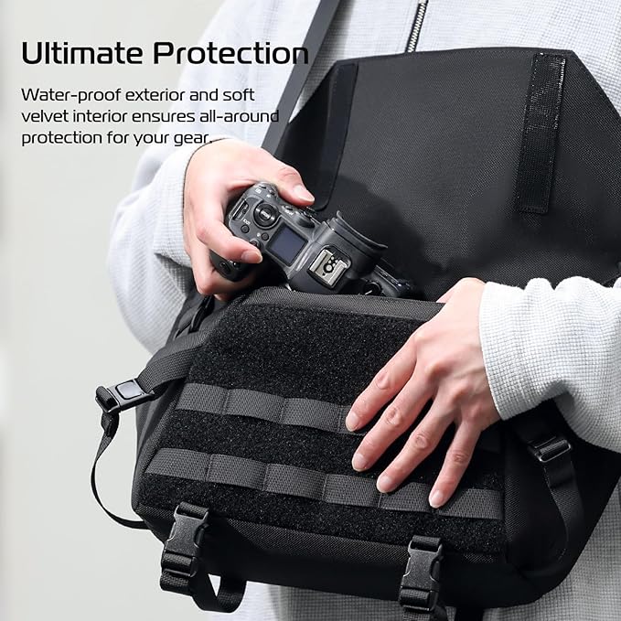 ULANZI BC08 Sling Camera Case with Tripod Holder, Small Compact Camera Tactical Shoulder Bags for DSLR/SLR/Mirrorless Cameras, Water-Resistant Crossbody Bag Women Men, Black