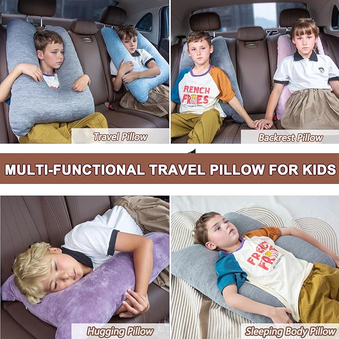 1 MIDDLE ONE Car Pillow for Kids, Memory Foam Cooling Travel Pillow for Car and Adults, Kids Car Pillows for Sleeping on Road Trip, Small Body Pillow for Kid (Cooling Grey)