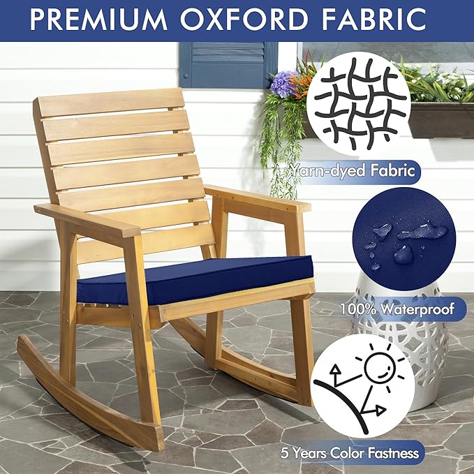 Outdoor Chair Cushions 16 x 17 Inch Water Resistant Patio Chair Cushions with Tie 3 Year Color Fastness Thick Outdoor Seat Cushion for Garden Lawn Patio Furniture Navy Set of 2