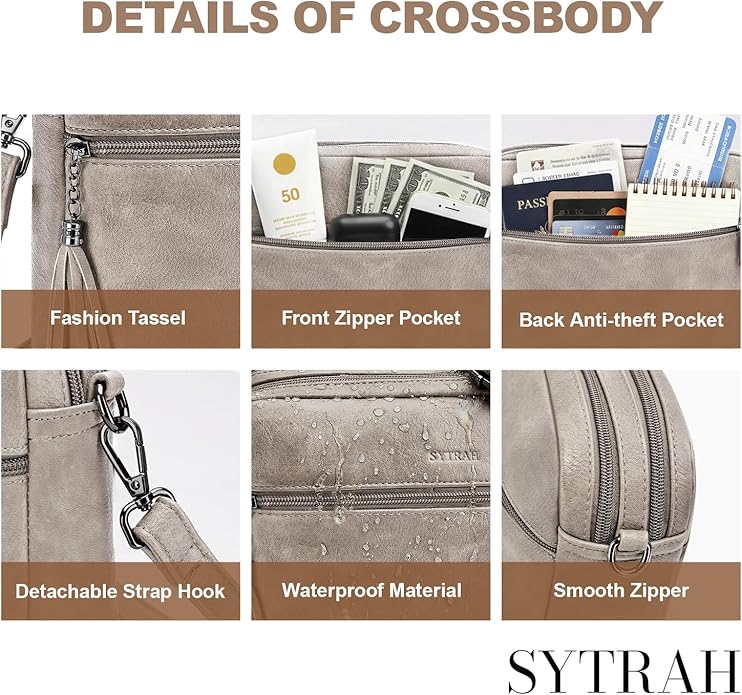 SYTRAH Anti-Theft Crossbody Purse for Women, Crossbody Shoulder Bag with Built-in Wallet & RFID Blocking for Travel Workout