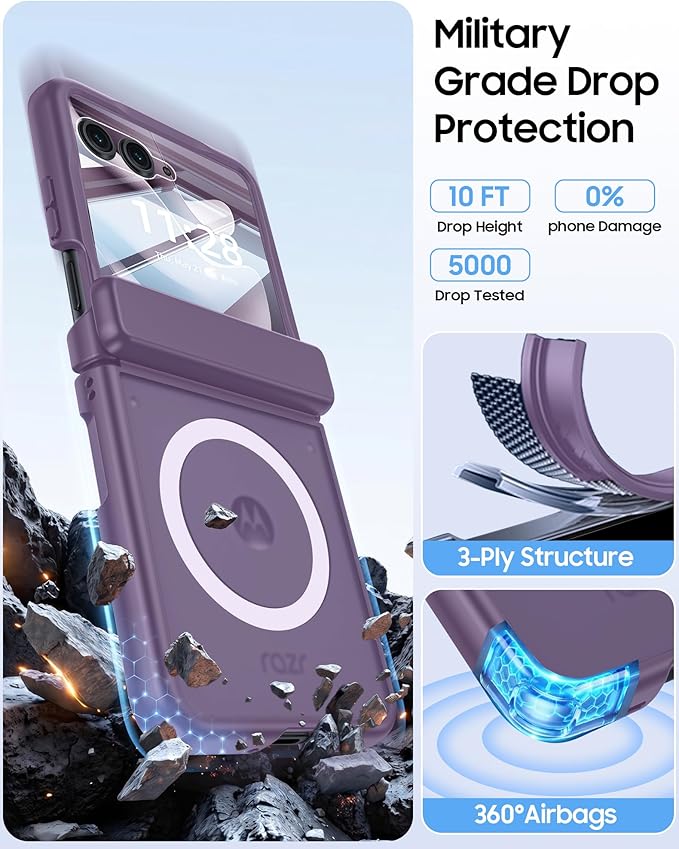 Magnetic for Motorola Razr Ultra 2026/2025 Case,Hinge Protection, Screen Protector, Compatible with MagSafe, Translucent Frosted, Shockproof Slim Cover for Razr Ultra 2026/2025-Purple