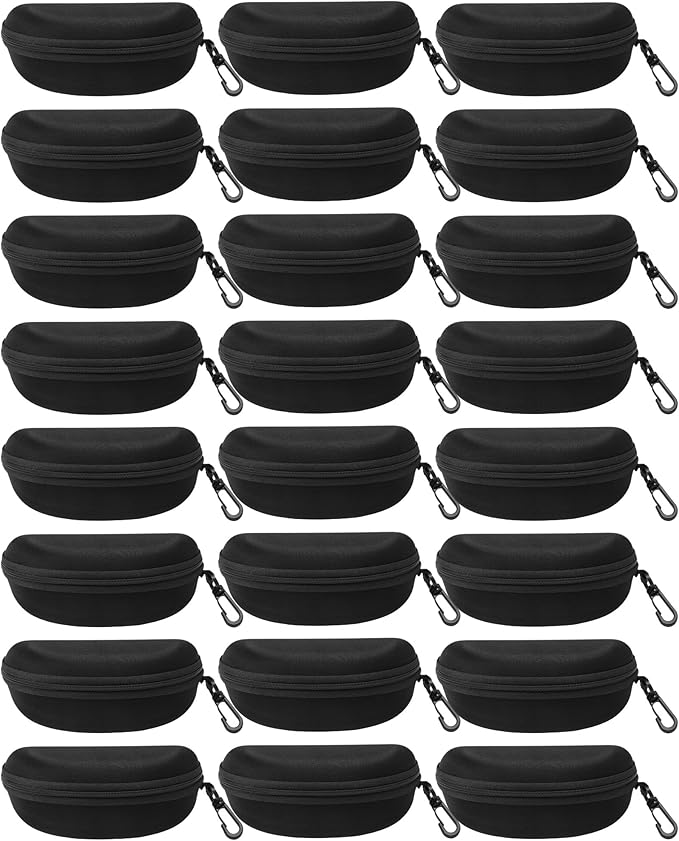 Treela 24 Pcs Sunglasses Case Portable Travel Hard Shell Zipper Frame Summer Eyeglasses Case with Plastic Hook for Women Men