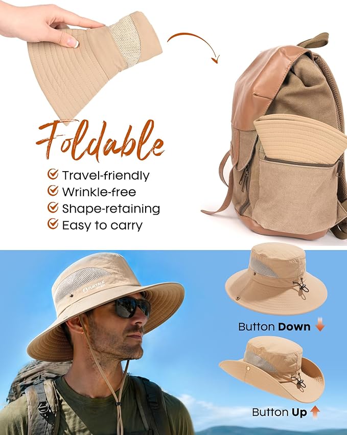 FURTALK Mens Bucket Sun Hat UPF 80+ Wide Brim Hiking Fishing Beach Outdoor Hats