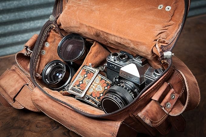 Leather Messenger Bag for Camera - Vintage Shoulder Satchel Camera Bag for DSLR, Canon, Nikon, Fuji Cameras - Travel, Portable Photography Bag