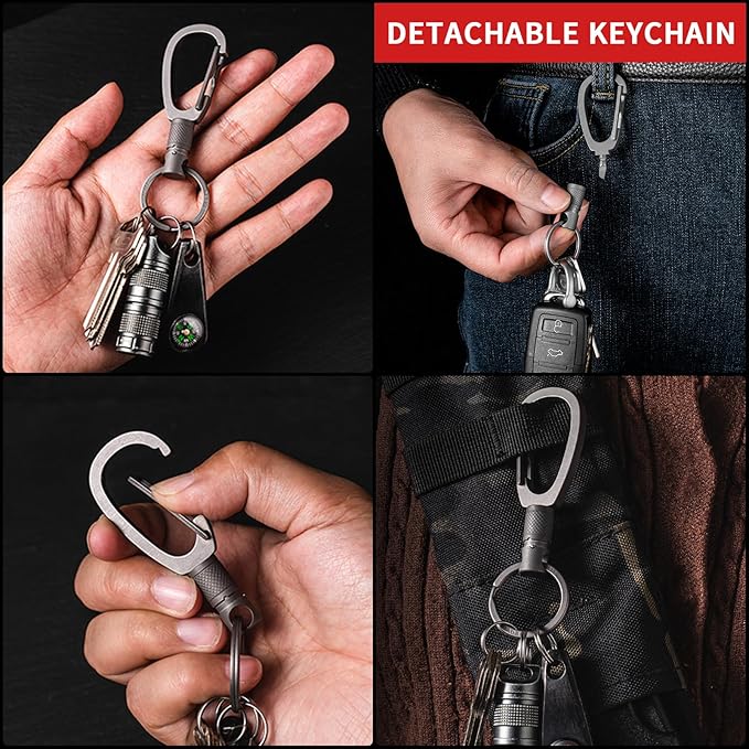 FEGVE Titanium Quick Release Swivel Keychain, Pull Apart Detachable Keychain Heavy Duty Car Key Holder with Key Rings