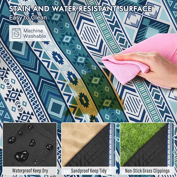 Tribal Picnic Blankets Waterproof Foldable, 60″X80″ Packable Picnic Mat Western Outdoor Blanket for Grass, Boho Large Beach Blanket Sandproof Picnic Accessories for Camping Music Festival Park Travel