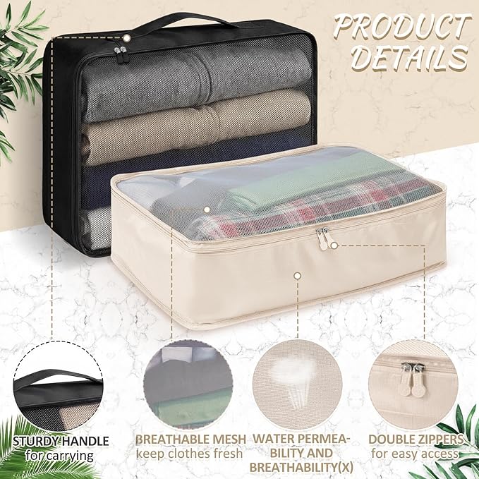 Silkfly 12 Pcs Packing Cubes for Suitcase Travel Luggage Bags Bulk Mesh Organizer Set for Hiking Camping, XL, L, M Size(Beige, Black)