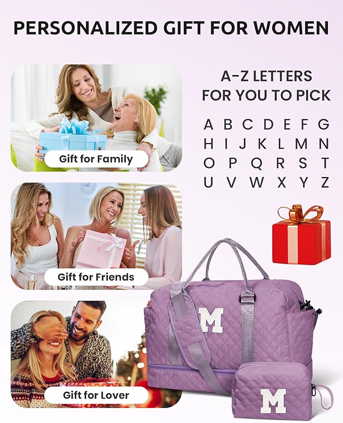 Gifts for Her-Overnight Bags for Women, Personalized Weekender Bag, Monogram Travel Bag, Letter Bag with Makeup Bag，Daughter Friend Gifts, Initial Gift for Mom Sister (Letter P)