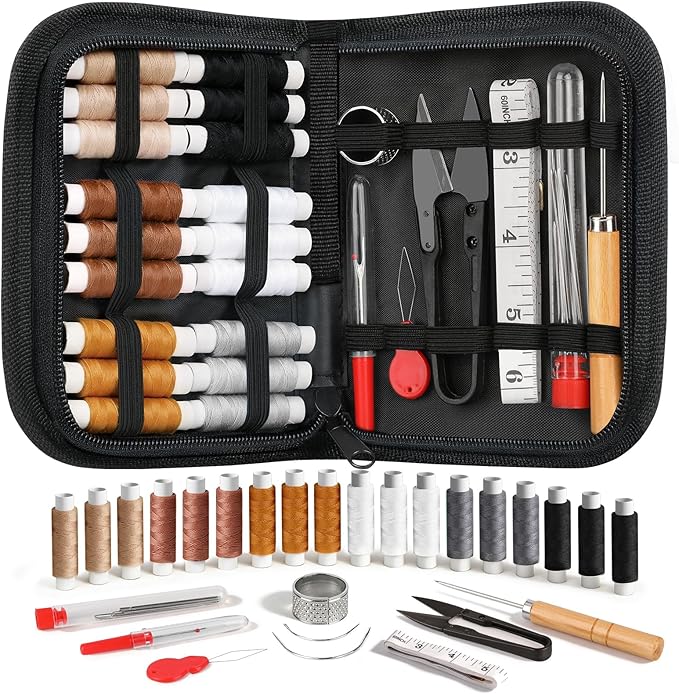 Coquimbo Leather Sewing Kit: 43pcs Needle and Thread Kit with Sewing Awl, Upholstery Repair Kit, Heavy Duty Sewing Tools for Car Seat, Bag, Shoes,Sofa, Tent, Carpet, Craft DIY