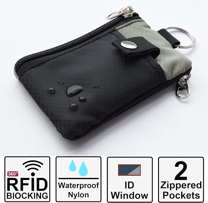 CHENSPRX Minimalist RFID Blocking Small Wallet with ID Window,WaterResistant Zip Id Case Wallet with Lanyard Keychain for Cards,Cash,Travel,Women,Men
