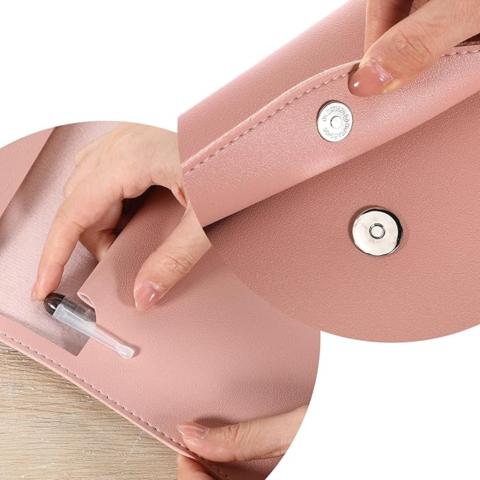 Leather Document Folder, A4 File Document Holder Waterproof Portfolio Envelope PU Leather Folder Case with Snap Button Closure for Letter Size, Travel, Resume, Pink