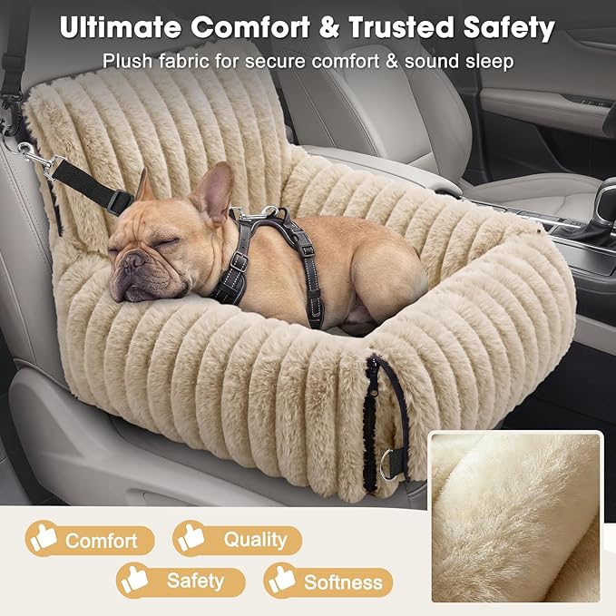 MIXJOY Dog Car Seat for Small/Medium Dogs up to 25 lbs, Multi-Functional Dog Carrier for Car with Detachable Washable Cover, Pet Travel Bed with Clip-On Safety Leash, Brown