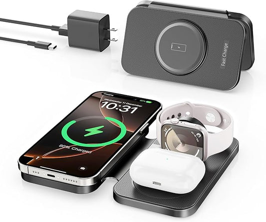 2026 Traveling Portable Wireless Mag-Safe Fast Charging Station,Magnetic 3 in 1 Charger for iPhone 17 16 15 14 13 12 Pro Max Plus,Apple Watch Series & Air pods 4 3 2 Pro-Gifts for Family