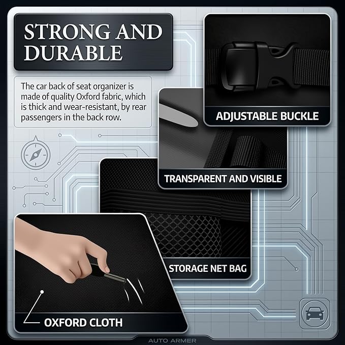 2026 New Backseat Car Organizer,Multifunctional Back Seat Car Organizer with Foldable Table Trays,Hanging Cars Seats Backs Organizers as Kick Mats Back Seat Protector