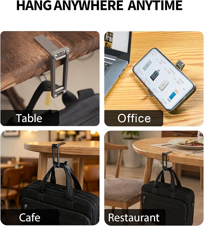 sayram ST5 Titanium Purse Hook for Table – Foldable Bag Hanger with Anti-Slip Arm – Portable Handbag Holder for Dining, Office, and Travel (Polished)
