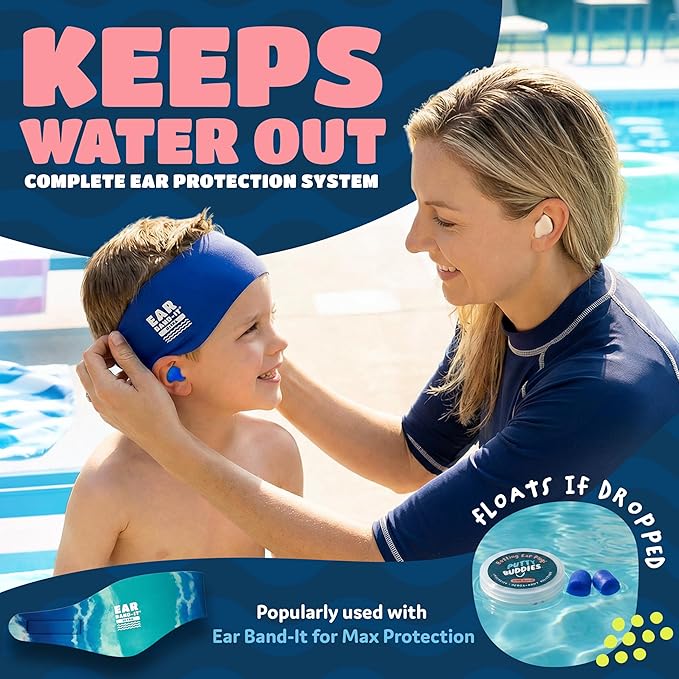 Earvolution Floating Putty Buddies Swim Earplugs - Doctor-Invented, Made in USA, Moldable Premium Silicone Plugs Help Prevent Swimmer's Ear, 3 Pair Pack - Red/White/Blue