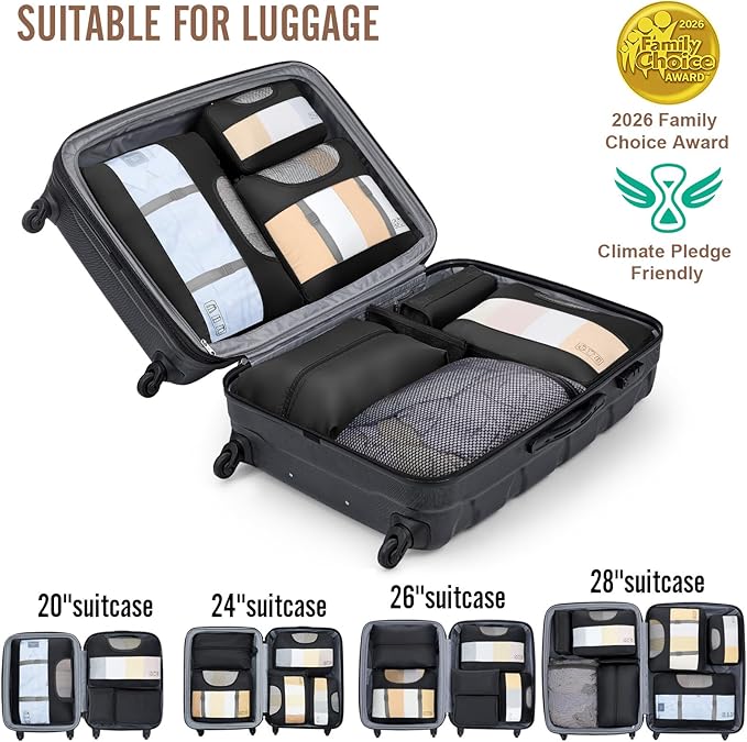 Veken 10 Set Packing Cubes for Travel Essentials,Anti-Wrinkle Buckled Suitcase Organizer for Shoe & Toiletry Bag,Carry On Luggage Bag for Airplane & College Dorm Room Accessories,Women Men Gifts