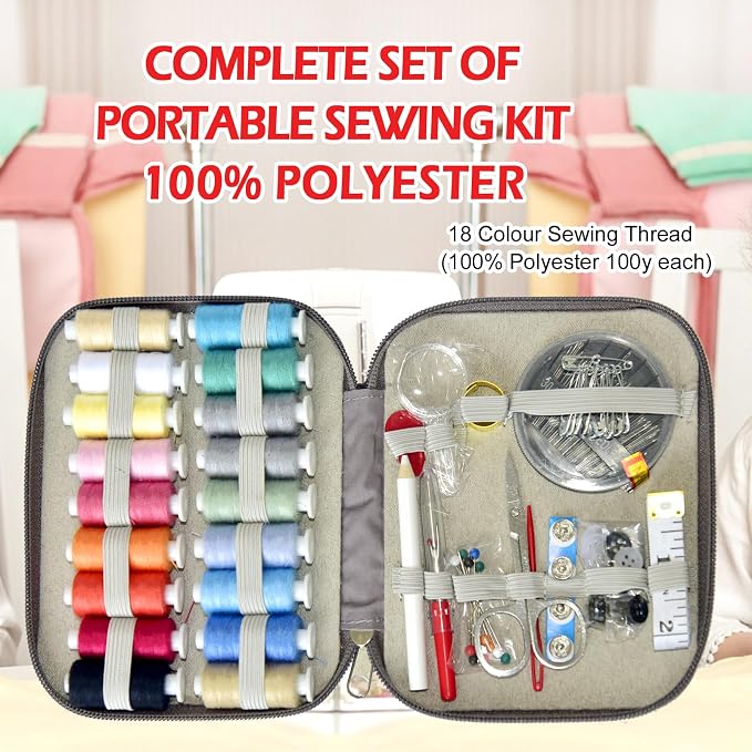 Sewing Kit with Case Portable Sewing Supplies for Home Traveler, Adults, Beginner, Emergency, Contains 18 Sewing Thread, Scissors, Needles, Measure etc,Light Antique Violet