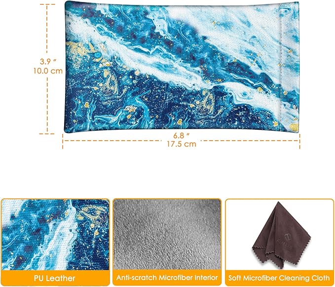 FINTIE Soft Eyeglasses Case with Cleaning Cloth, Portable Squeeze Top Vegan Leather Glasses Pouch, Sunglasses Eyewear Bag
