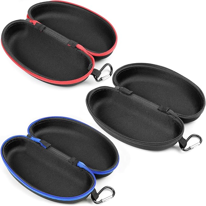 Yogo Vision Sunglasses Case 3 Pack Hard Shell with Clip Portable Travel Zipper Eyeglasses Frame Glasses Case