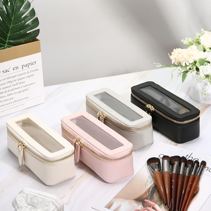 Aveniee Clear Makeup Brush Bag, Slim Brush Holder Cosmetic Case, Small Travel Toiletry Bag for Women, Thin Make up Bags with Zippers, Cute Travel Essentials Srorage Bag.Grey