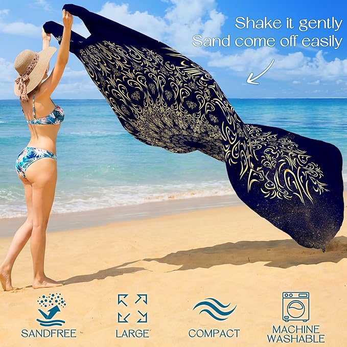 BYDOLL Beach Blanket Waterproof Sandproof Large Sand Free,78''X81''/10'X9' Oversized Sandless Lightweight Blanket Picnic Mat for Beach Travel Camping Hiking with Stakes