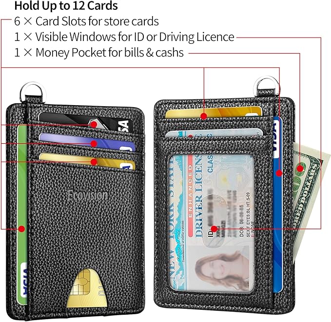 Slim Minimalist Front Pocket Wallet, RFID Blocking Credit Card Holder Wallet with Detachable D-Shackle for Men Women