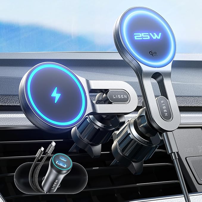 LISEN for Qi2.2 25W MagSafe Car Mount Charger, [Stable & Fast Charging] for Car Vent Magnetic Wireless Car Charger, Car Phone Holder Charger Car Accessories Fits iPhone 17 Pro Max Air 16 15 14 13 12