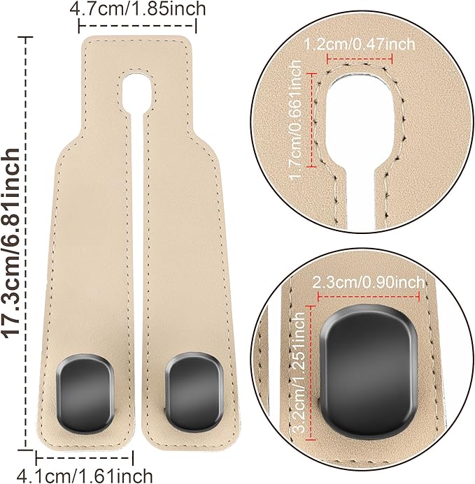 Amelity Universal Car Headrest Hooks, Women’s Car Interior Accessories for Purses Handbags Grocery & Backpacks, Beige 2 Pack